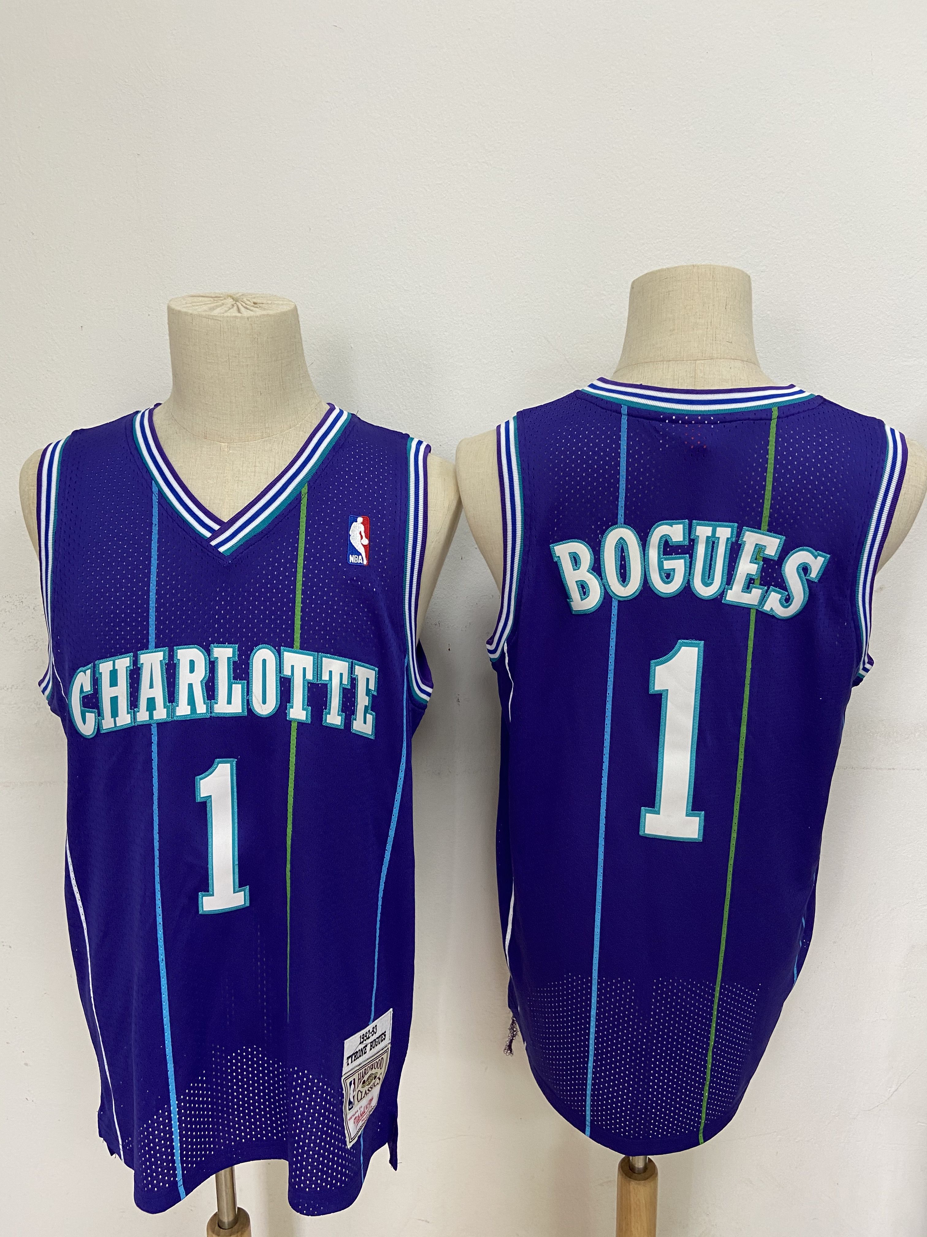 Men Charlotte Hornets #1 Bogues Purple Throwback NBA Jerseys